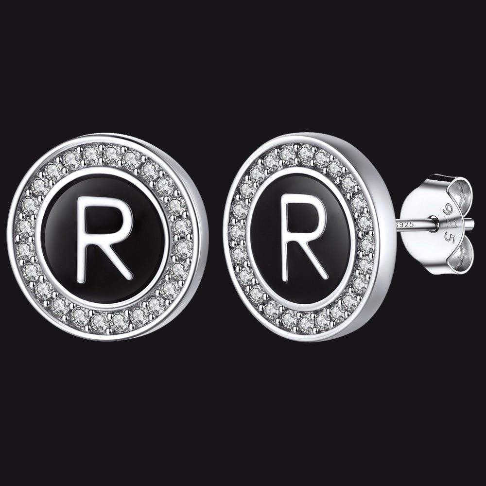 A-Z Initial Letter CZ Sterling Silver Stud Earrings FaithHeart