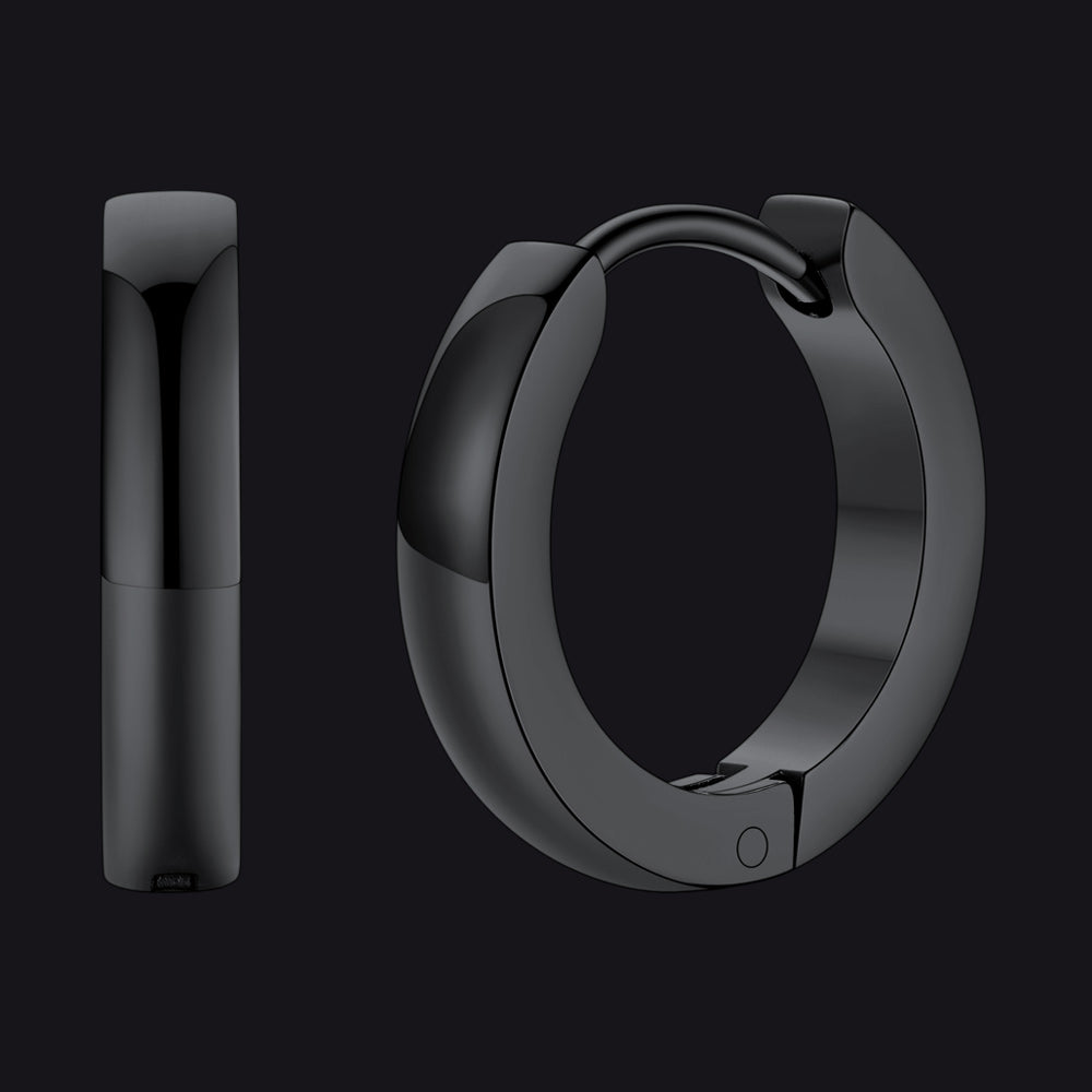 12mm Black Huggie Hoops Mid-Size Statement