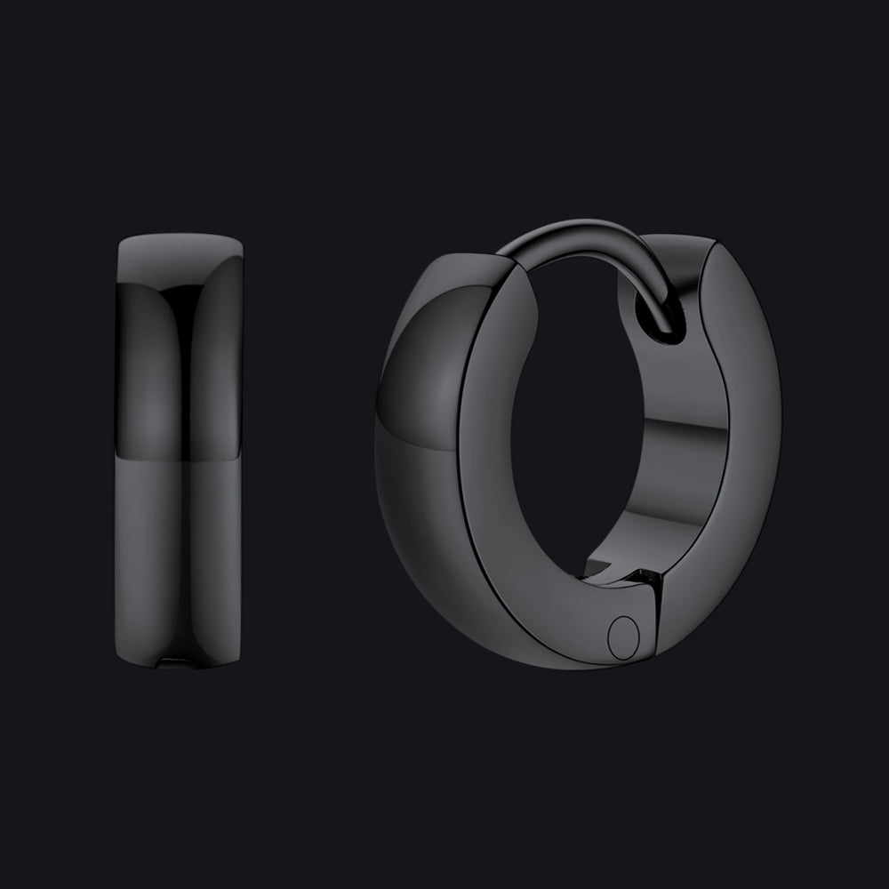 7mm Black Huggie Hoop Earrings Minimalist Style