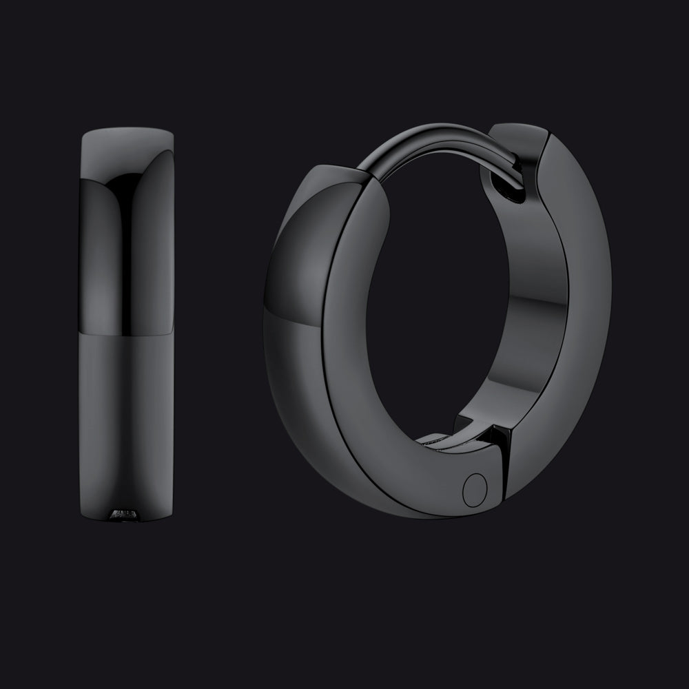 9mm Black Huggie Hoop Earrings Minimalist Style