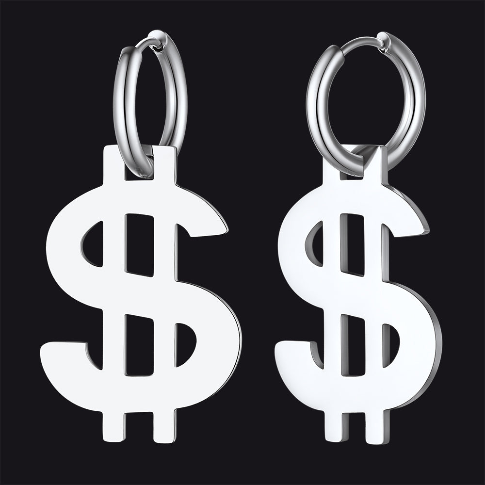FaithHeart Dollar Sign Earrings Dangle Hoop Earrings for Men FaithHeart