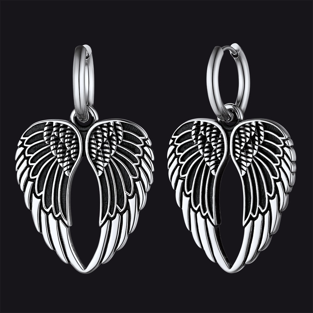 FaithHeart Men's Angel Wing Hoop Earrings Stainless Steel FaithHeart