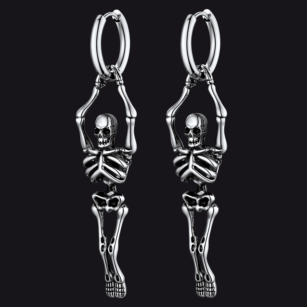 FaithHeart Gothic Skull Skeleton Dangle Earrings Stainless Steel for Men FaithHeart