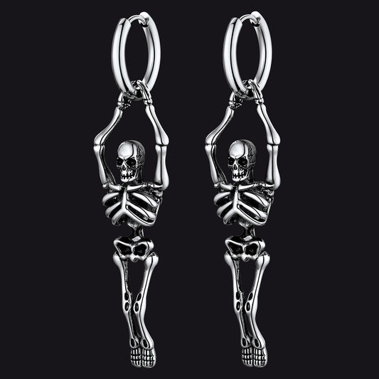 FaithHeart Gothic Skull Skeleton Dangle Earrings Stainless Steel for Men FaithHeartimg