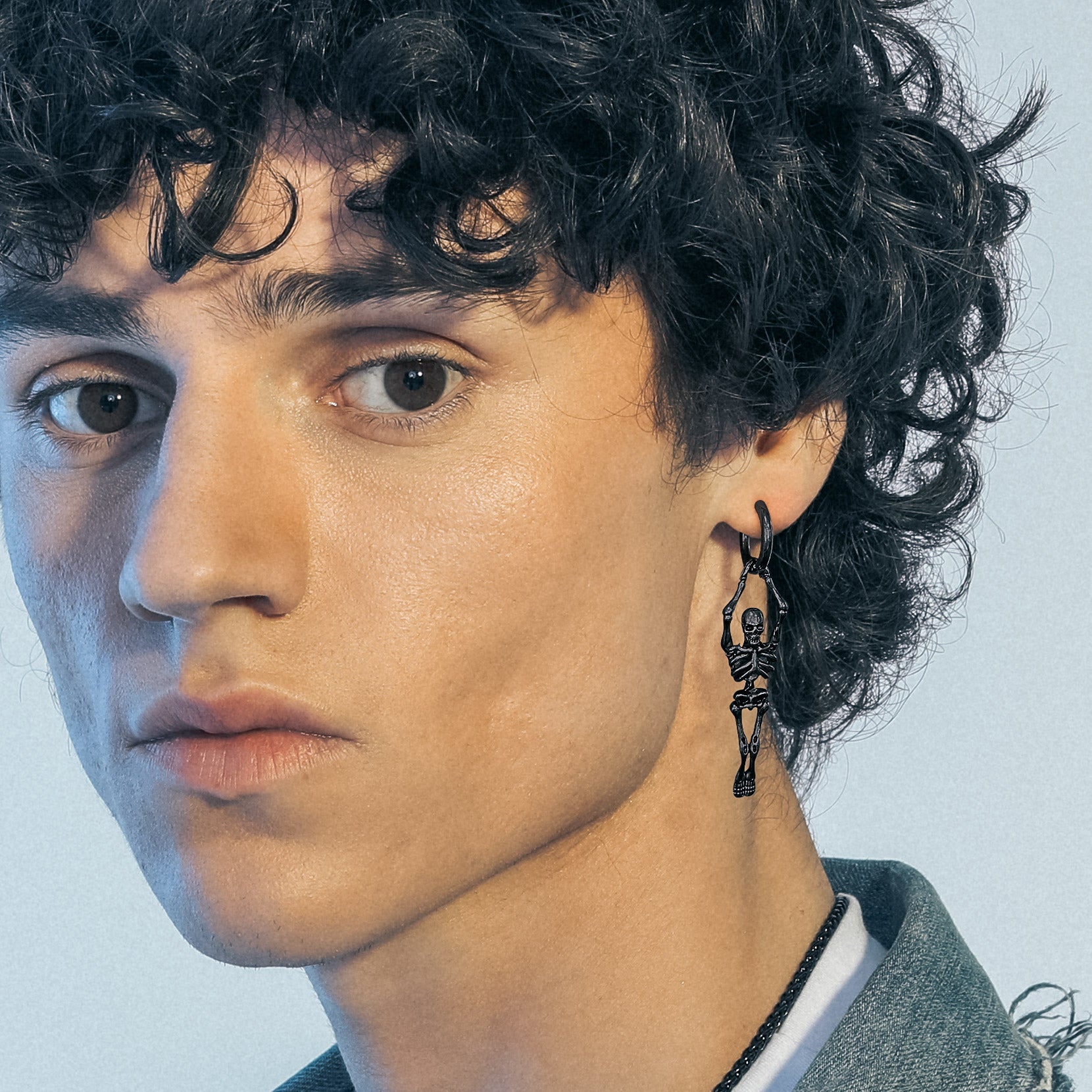 FaithHeart Gothic Skull Skeleton Dangle Hoop Earrings for Men FaithHeart