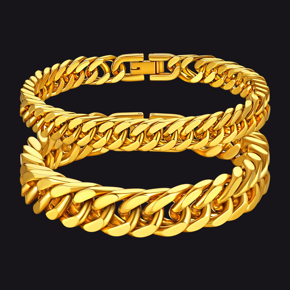 Gold Cuban Chain Matching Bracelet Set