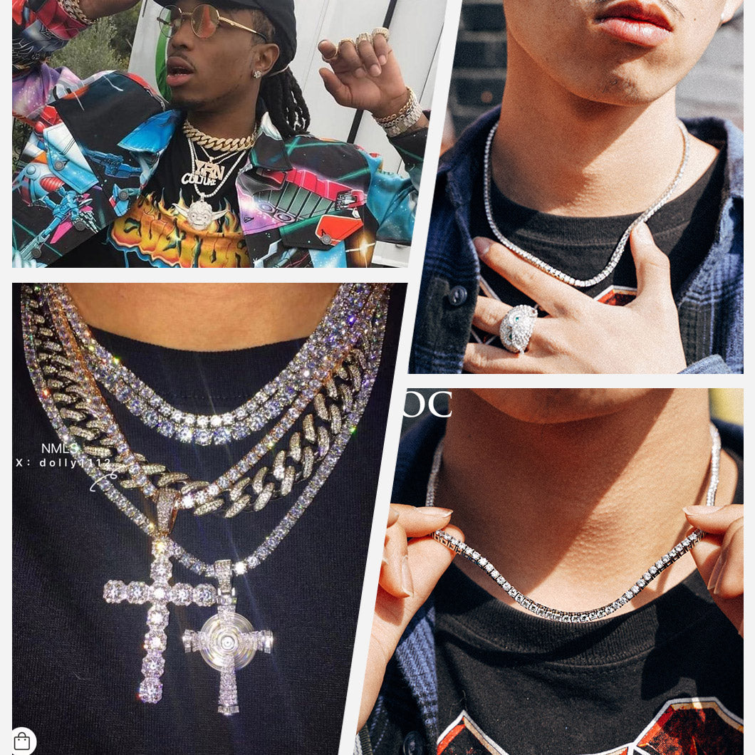 Men model styling silver 4mm bling chain with bold layered look