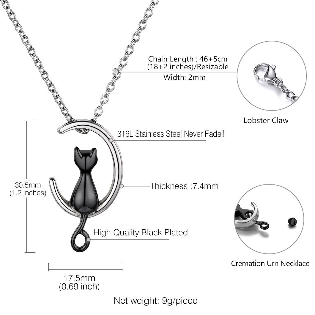 Size and capacity chart of customized cat urn pendant necklace with chain length