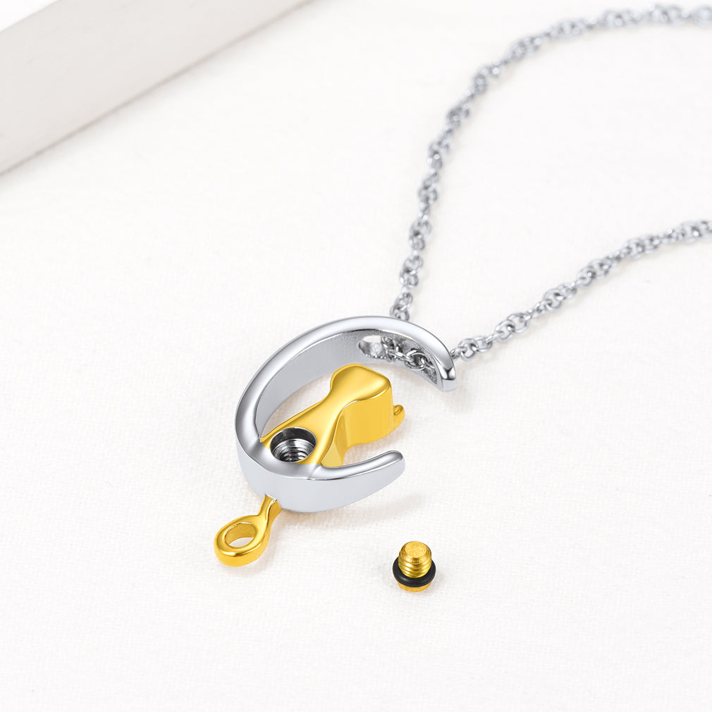 Close-up of threaded urn opening on cat necklace with sealing feature