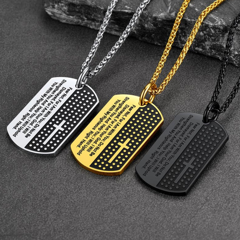 FaithHeart Custom Military Bible Cross Dog Tag Necklace For Men FaithHeart