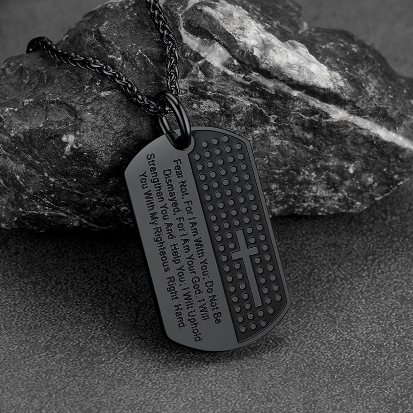 FaithHeart Custom Military Bible Cross Dog Tag Necklace For Men FaithHeart