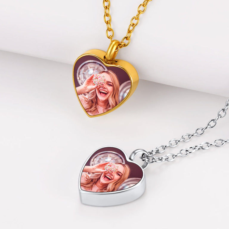Personalised Picture Heart Urn Pendant Necklace for Ashes FaithHeart Jewelry