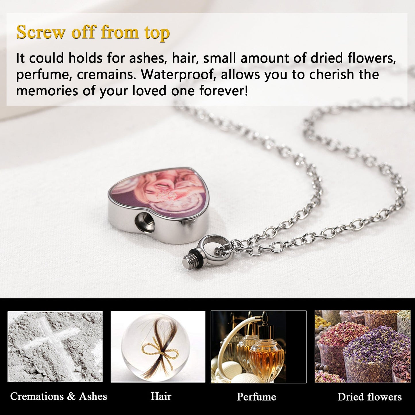 Personalised Picture Heart Urn Pendant Necklace for Ashes FaithHeart Jewelry