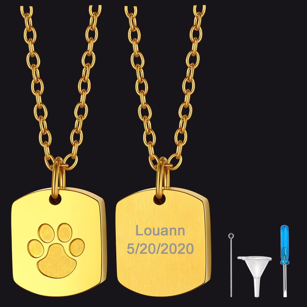 Puppy Feet Urn Dog Tag Necklaces for Ashes for Women Men