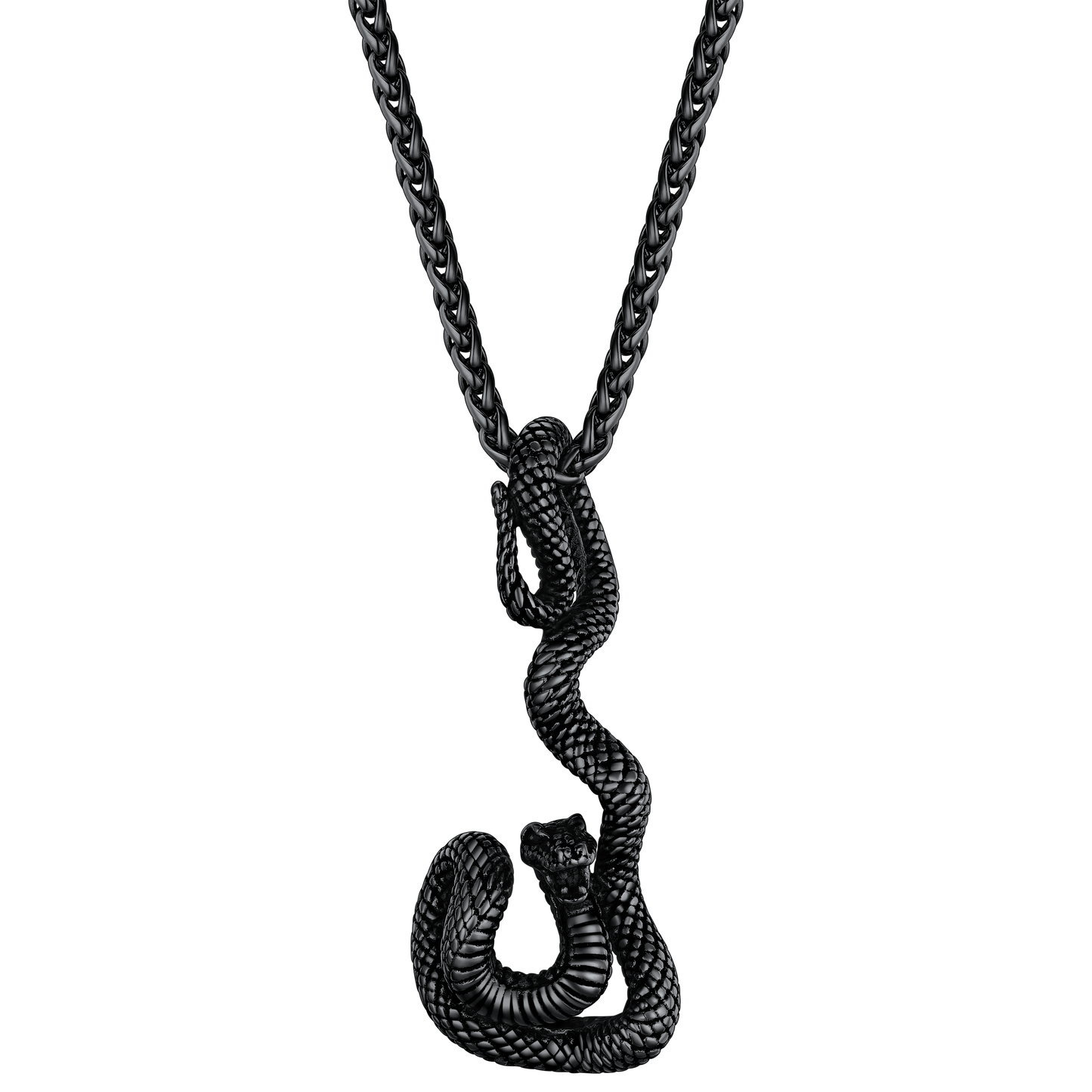 Black snake pendant necklace for men, stainless steel jewelry