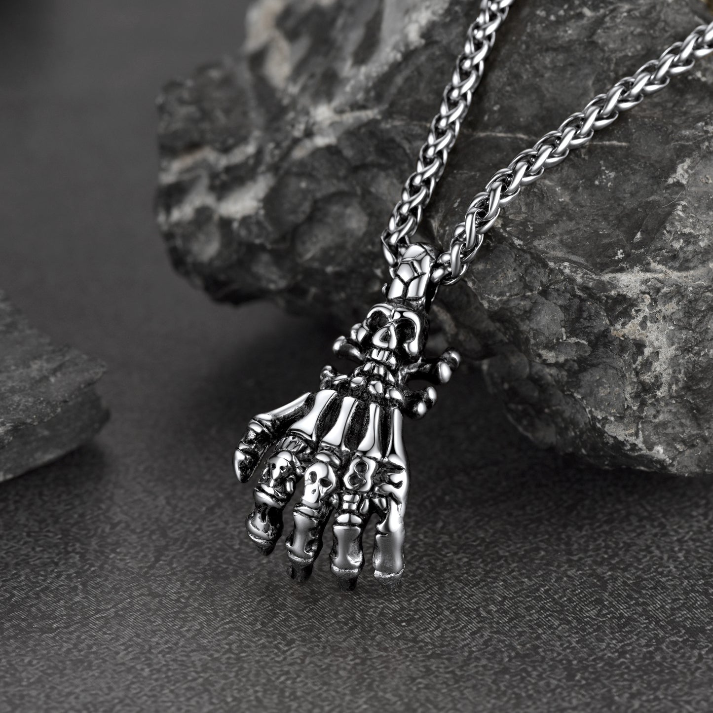 FaithHeart Gothic Skeleton Hand Pendant Necklace Claw Vintage Necklace FaithHeart