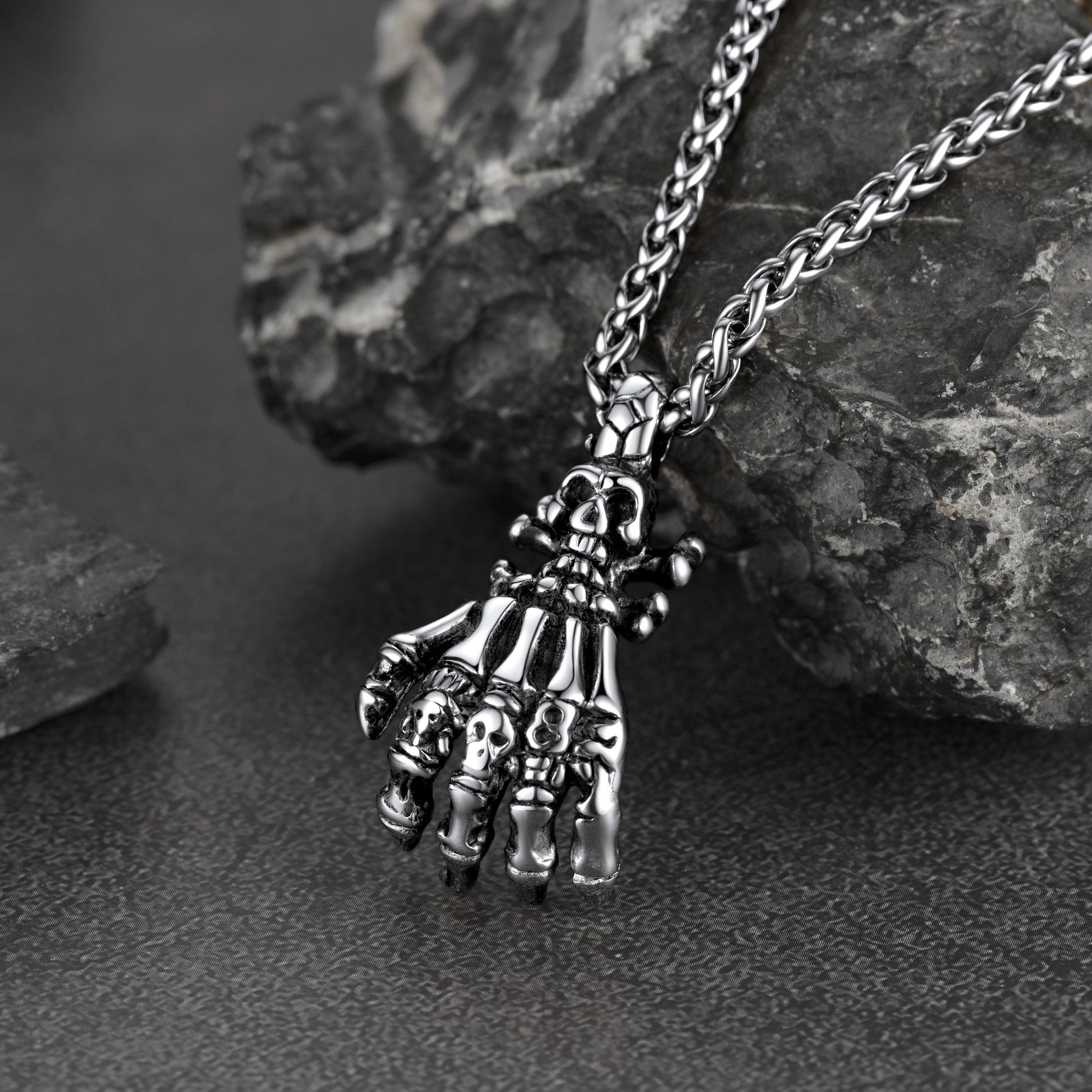 FaithHeart Gothic Skeleton Hand Pendant Necklace Claw Vintage Necklace FaithHeart