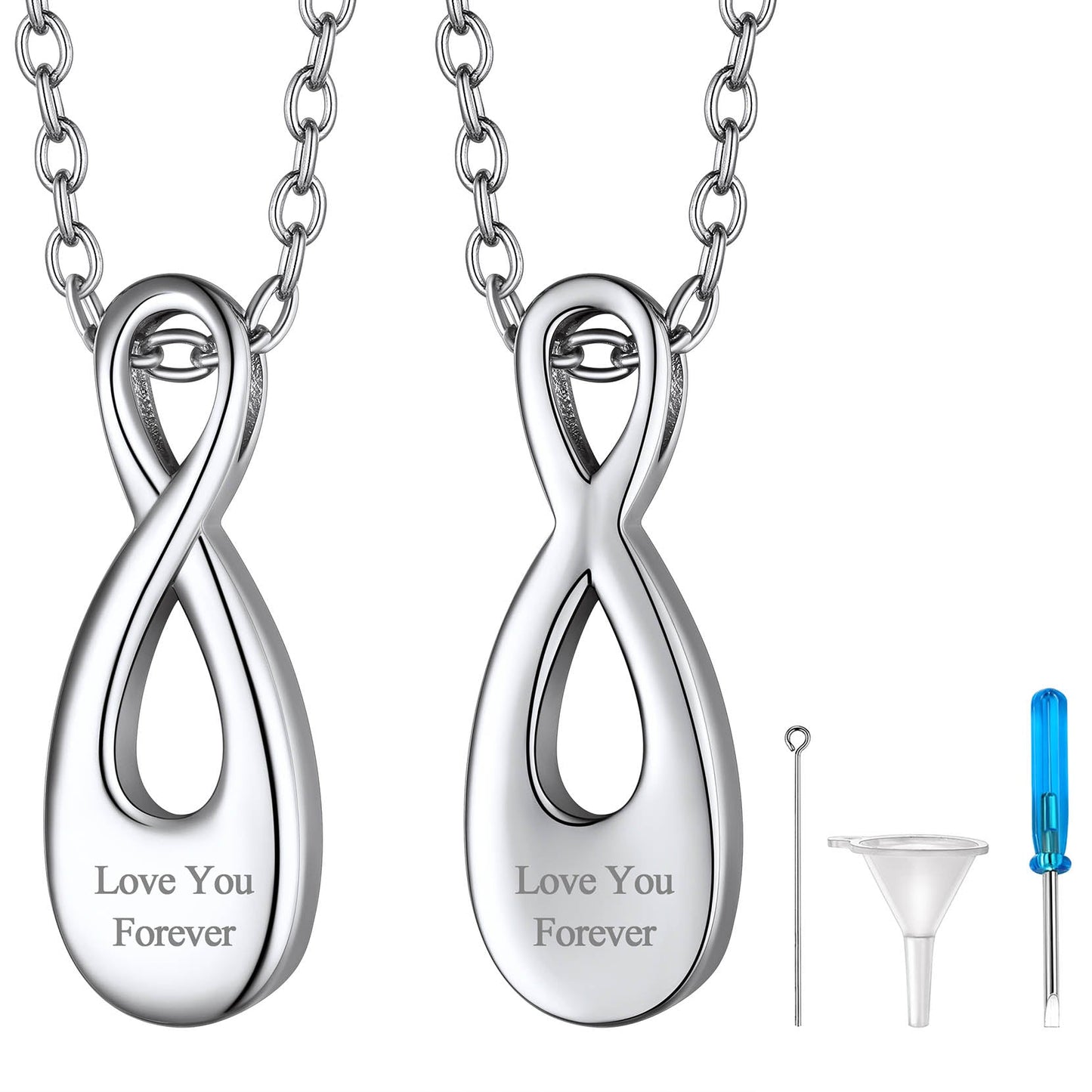 Customized infinity urn necklace for ashes in stainless steel with engraving option