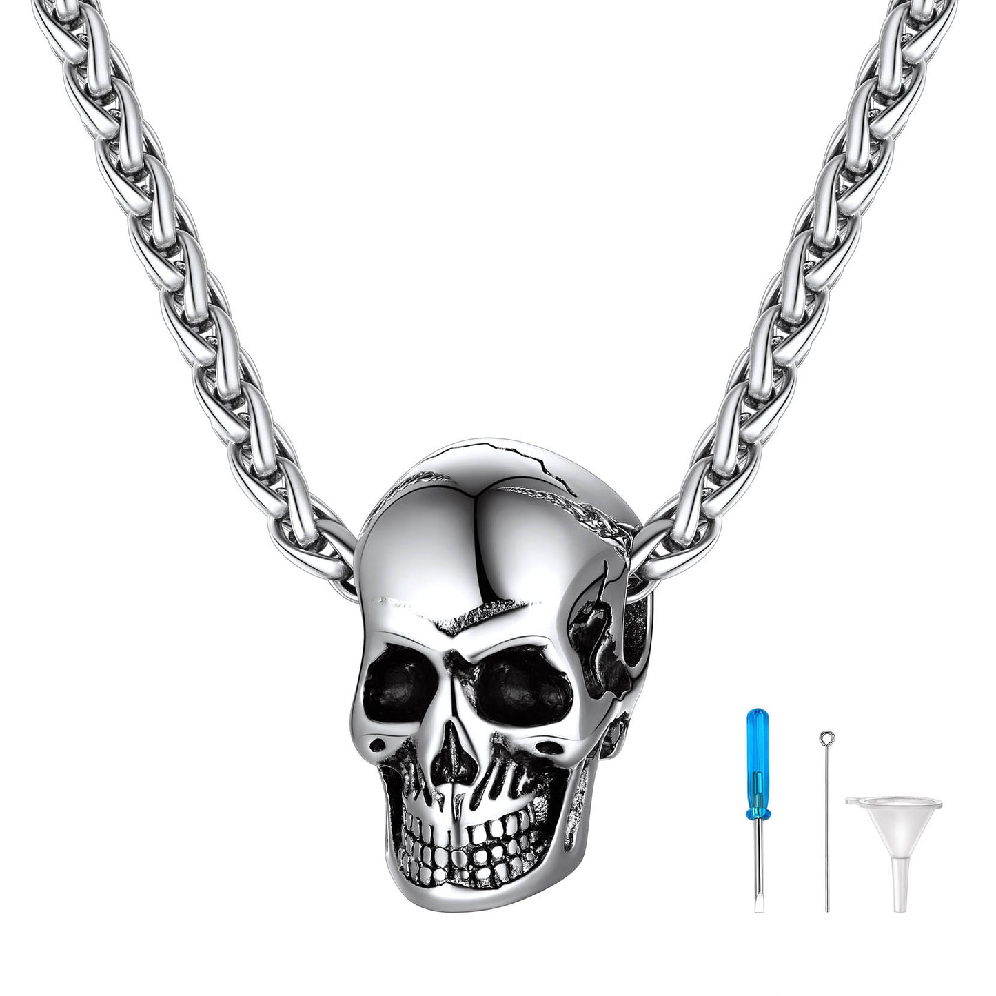 Skull Cremation Urn Necklace for Ashes - Memorial Pendant for Men