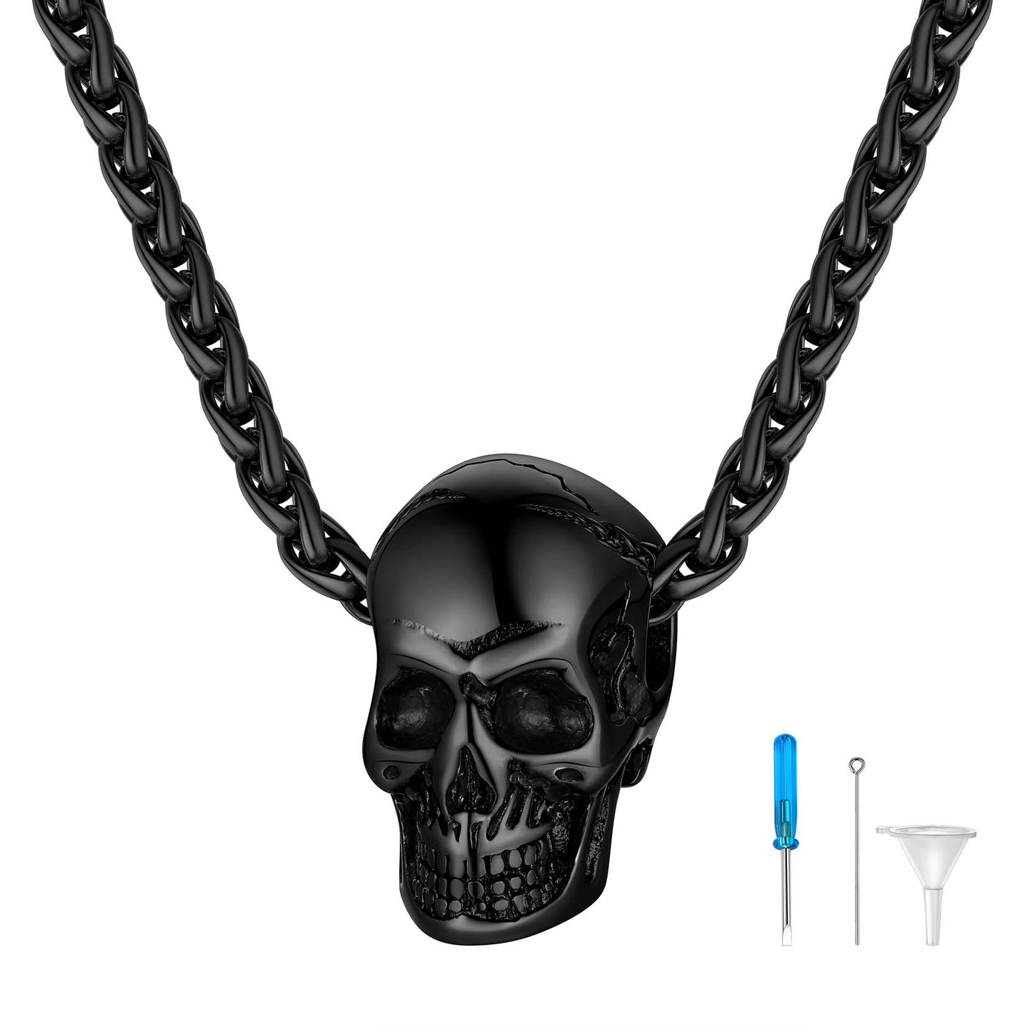 Black Skull Urn Necklace for Ashes - Memorial Jewelry