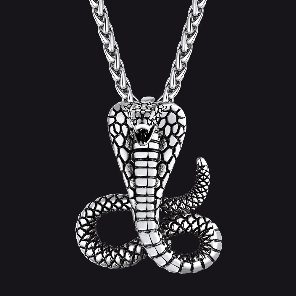 FaithHeart Cobra Pendant Necklace Stainless Steel Punk Jewelry FaithHeart