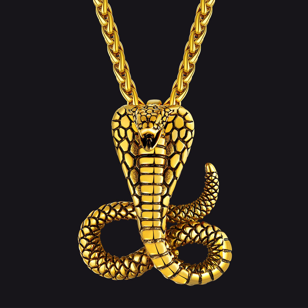 FaithHeart Cobra Pendant Necklace Stainless Steel Punk Jewelry FaithHeart