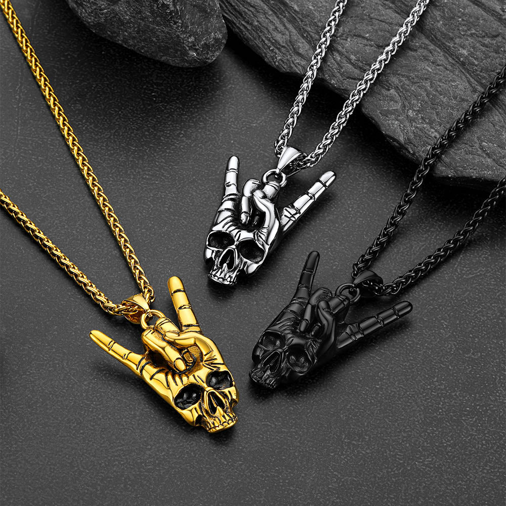 FaithHeart Rock Hand Skeleton Skull Necklace for Men FaithHeart