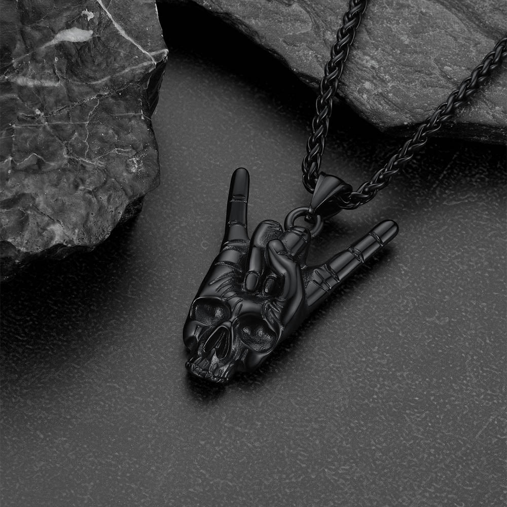 FaithHeart Rock Hand Skeleton Skull Necklace for Men FaithHeart