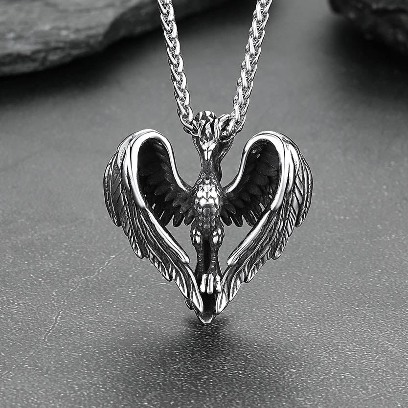 Vintage Viking Stainless Steel Phoenix Pendant Necklace for Men FaithHeart Jewelry