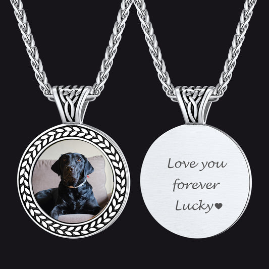 Custom Pet Memorial Photo Necklace Pendant in Steel for Men and Womenimg