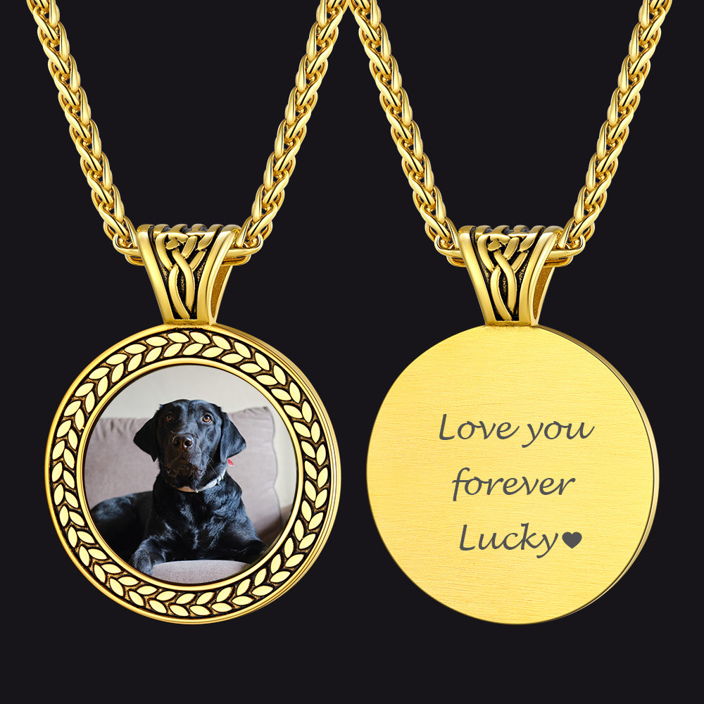 Custom Pet Memorial Photo Necklace Pendant in Steel for Men and Women
