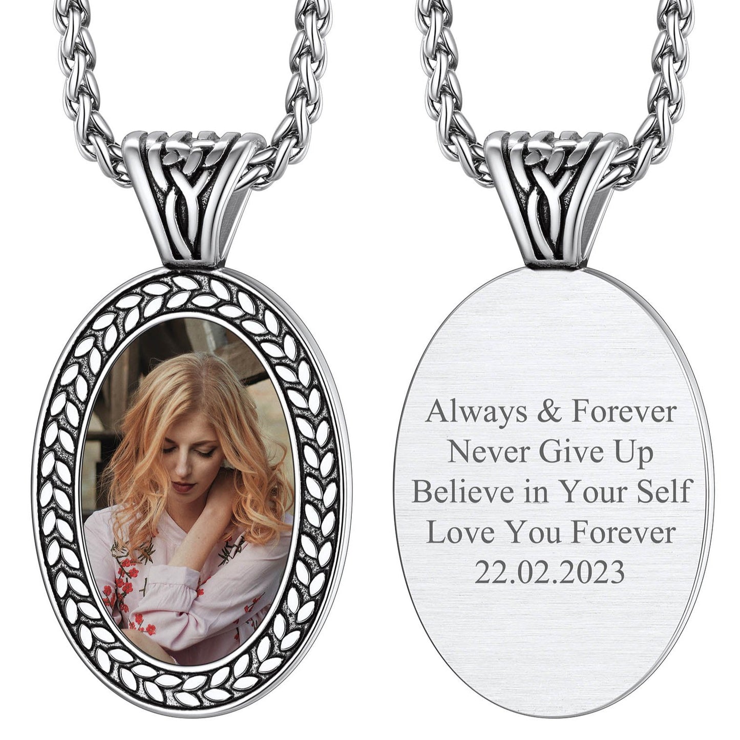 Oval Customized Photo Necklace with Picture, Stainless Steel
