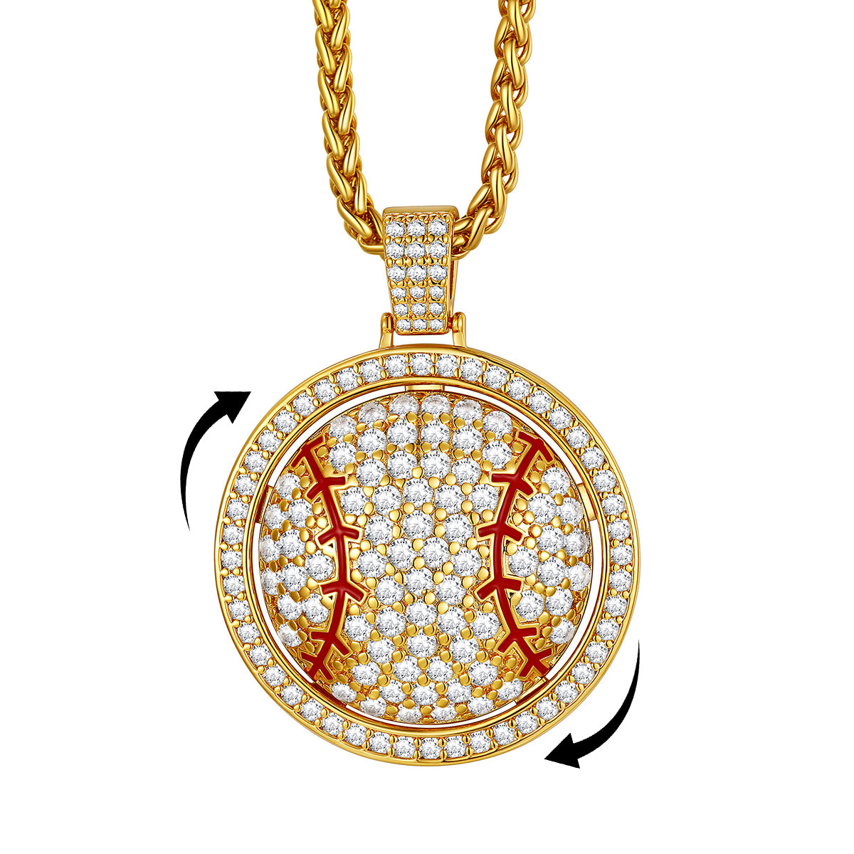 Bling Baseball Spinner Pendant Hip Hop Chain Necklace FaithHeart