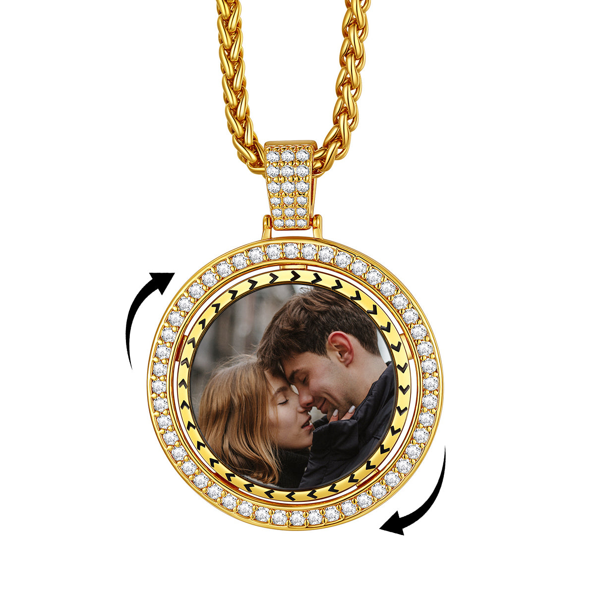 Custom Gold Zirconia Photo Necklace Spinner Pendant FaithHeart
