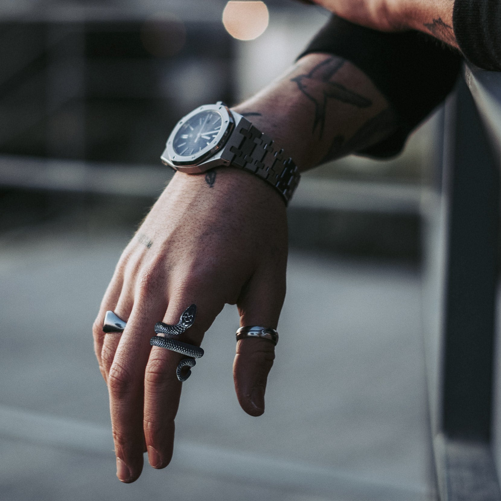 Punk Coiled Snake Stainless Steel Ring for Men Women