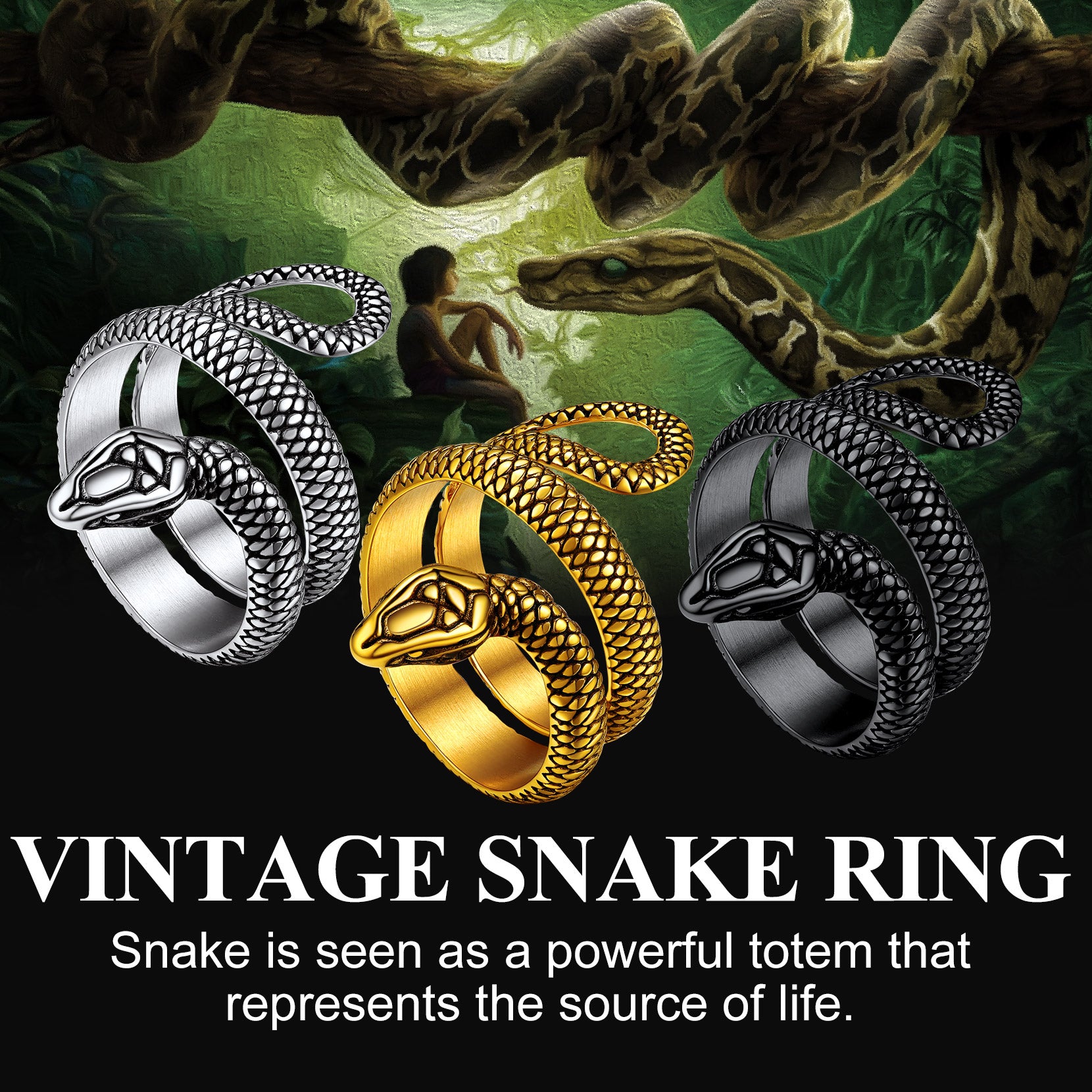 Punk Coiled Snake Stainless Steel Ring for Men Women