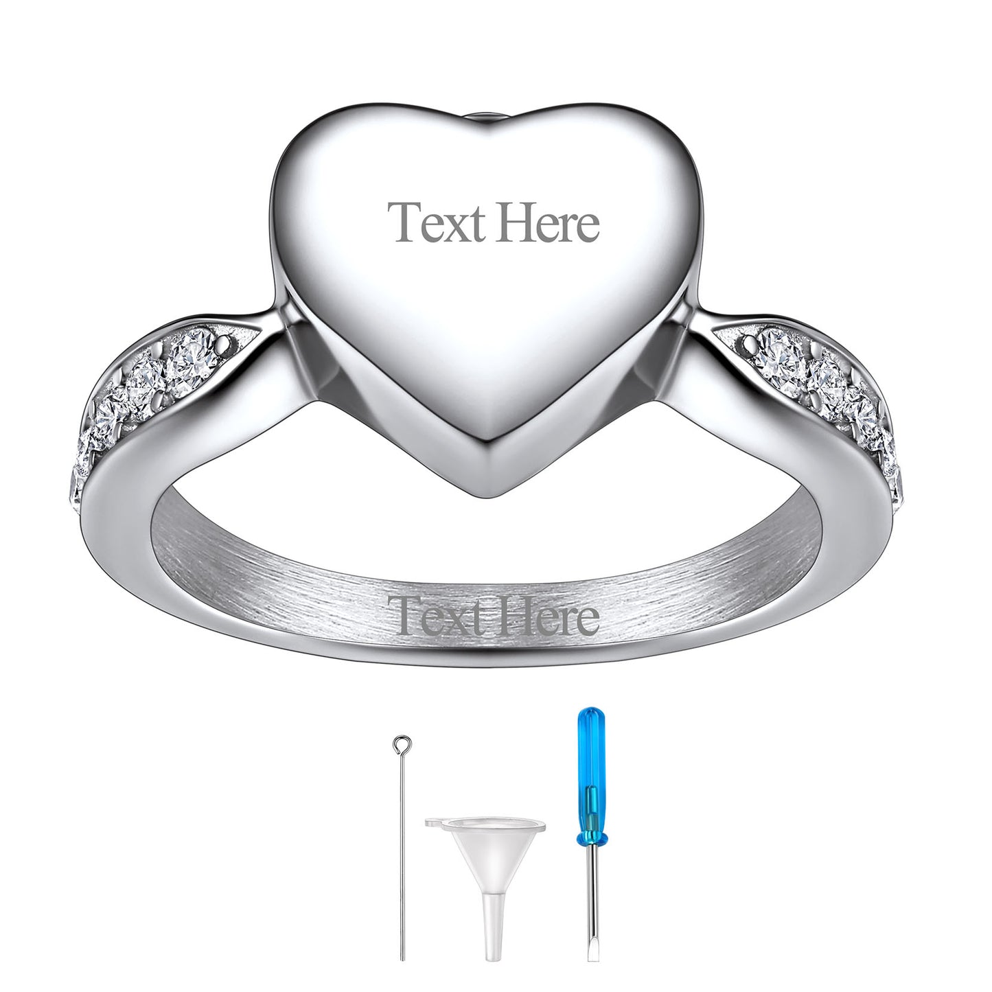 Steel Memorial Ashes Ring with Sealed Heart