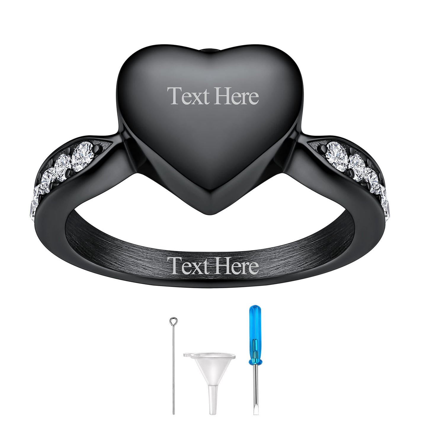 Black Heart Cremation Ashes Ring Memorial Jewelry