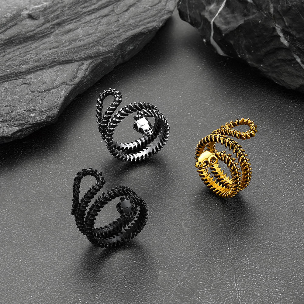 Snake Bone Stainless Steel Skull Ring for Men Women FaithHeart Jewelry