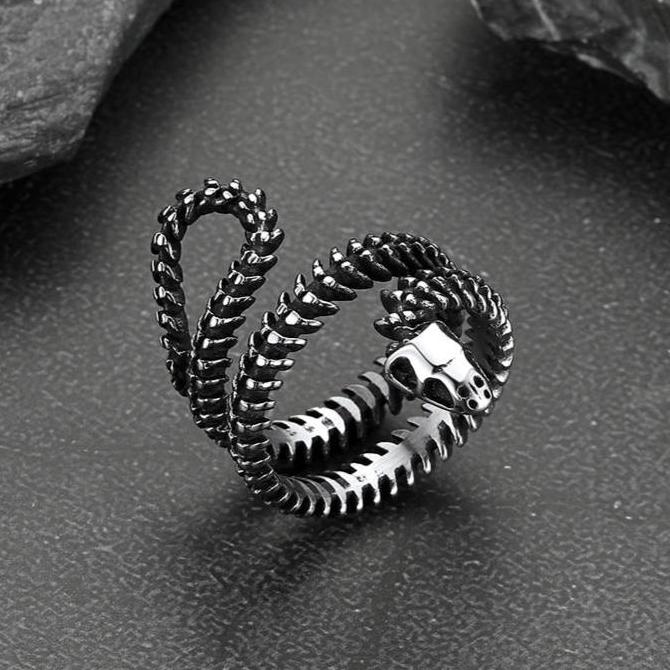 Snake Bone Stainless Steel Skull Ring for Men Women FaithHeart Jewelry