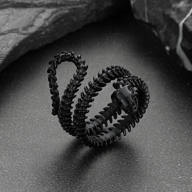 Snake Bone Stainless Steel Skull Ring for Men Women FaithHeart Jewelry