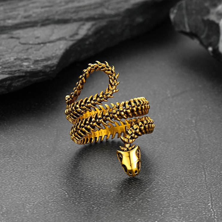 Snake Bone Stainless Steel Skull Ring for Men Women FaithHeart Jewelry