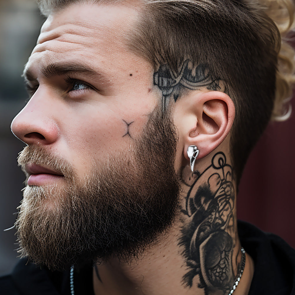 FaithHeart Raven Skull Earrings Viking Stud Earrings For Men