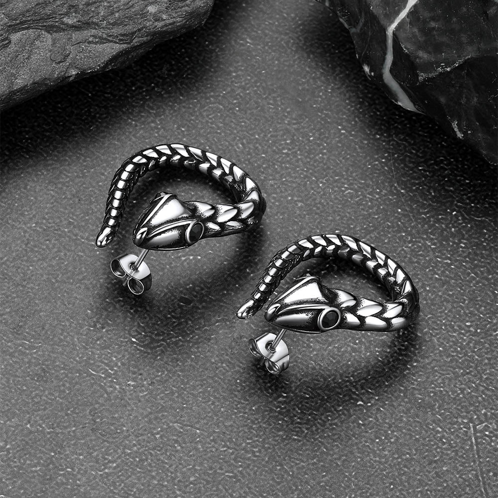 Men's stainless steel snake hoop earrings