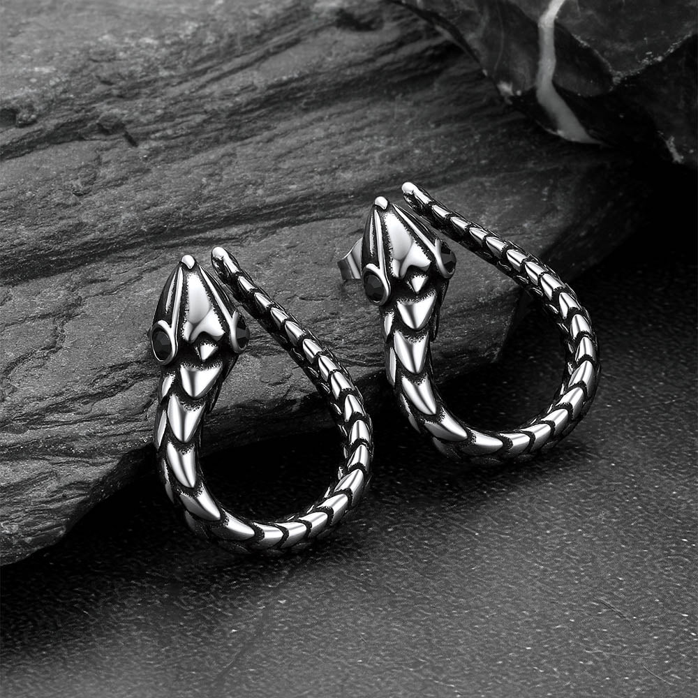 Red eye snake hoop earrings for men in stainless steel