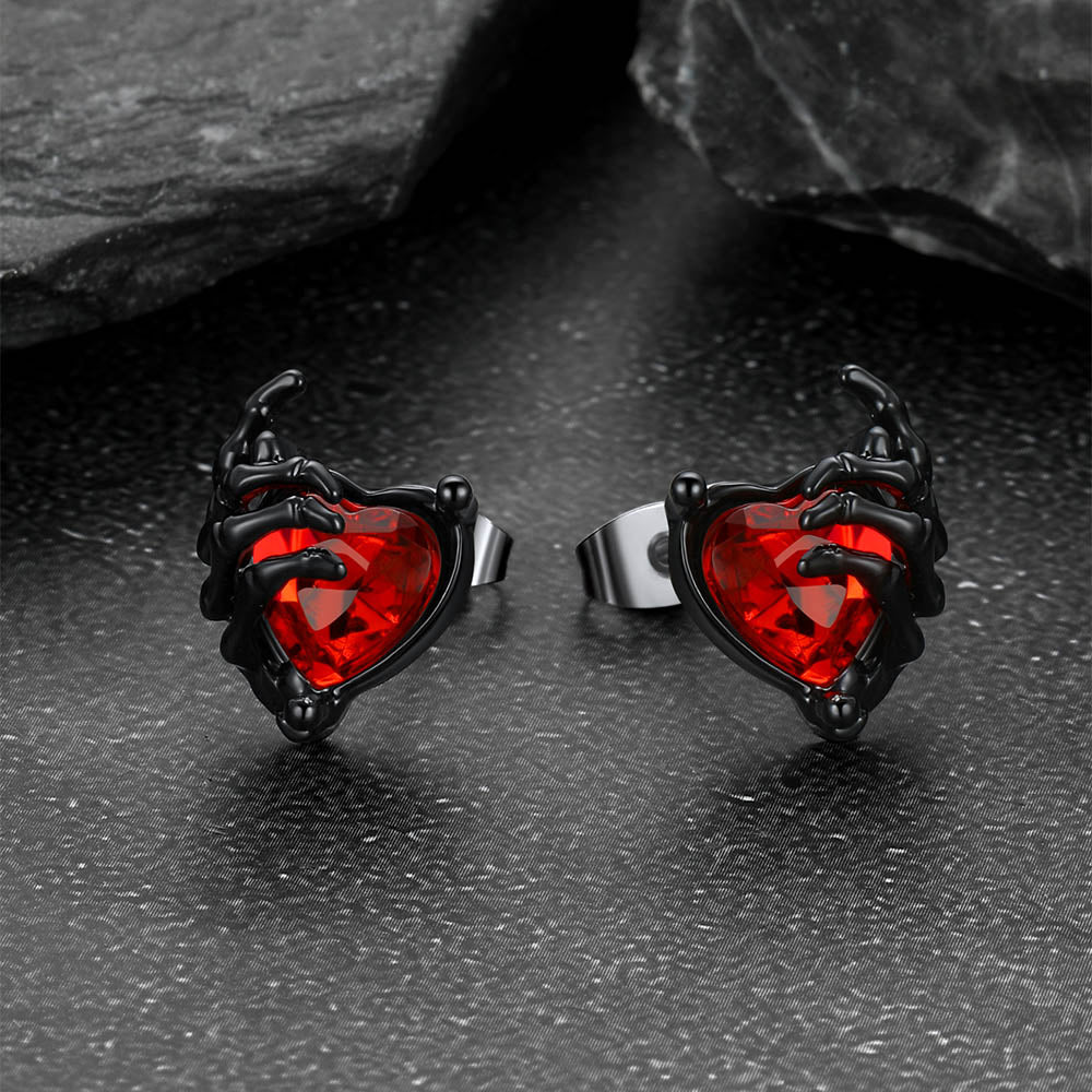 Red Stone Skull Stud Earrings