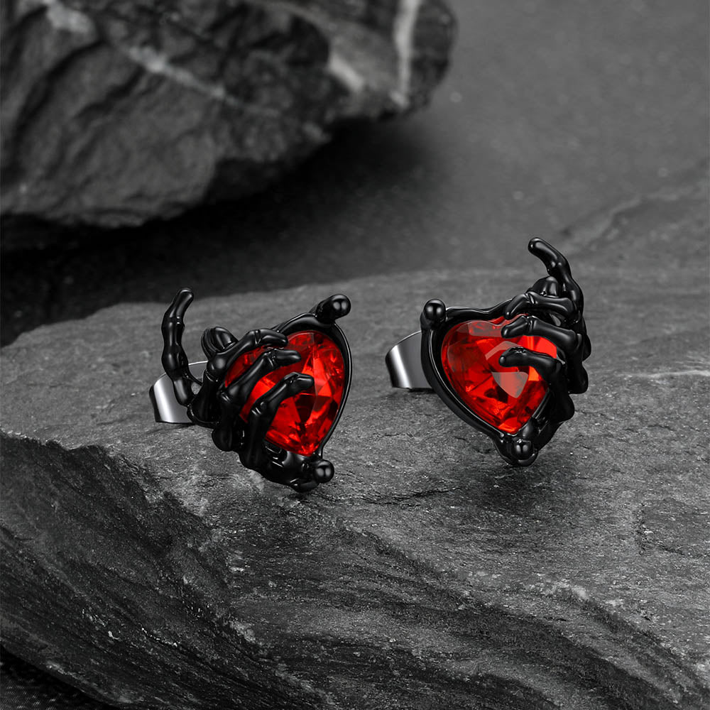 Red Stone Skull Stud Earrings