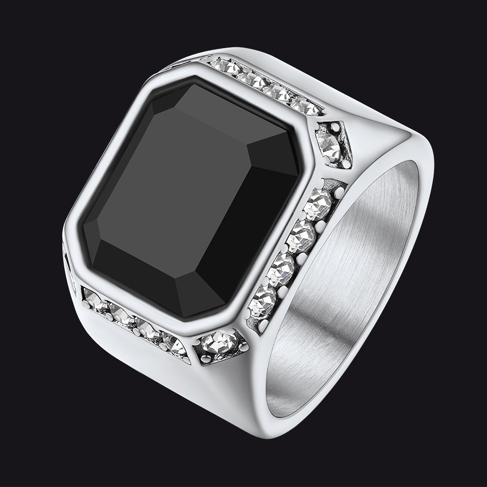 FaithHeart Rhinestones Embrace Black Onyx Stainless Steel Rings FaithHeart