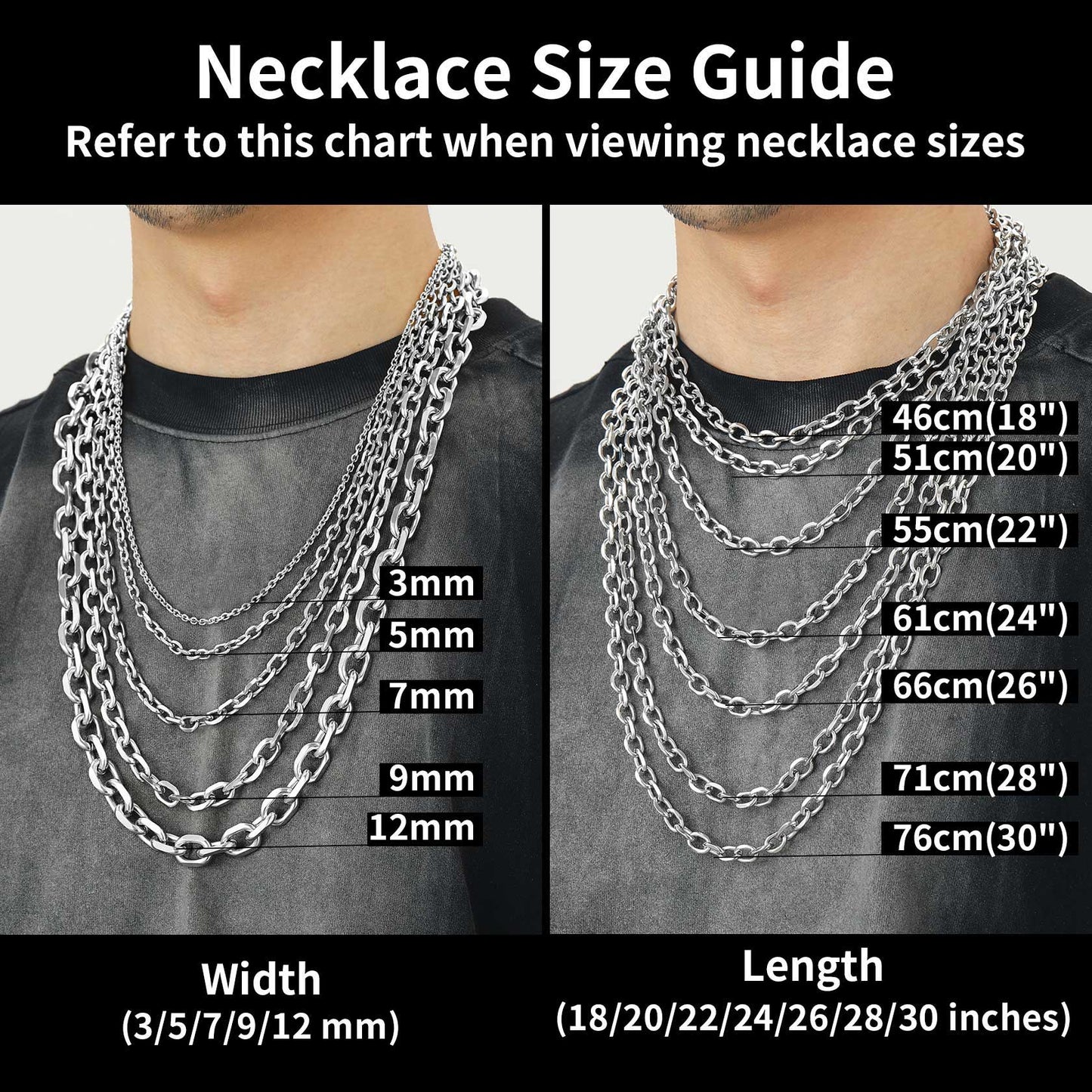 Classic Rolo Link Chain Necklace For Men 18"-30"