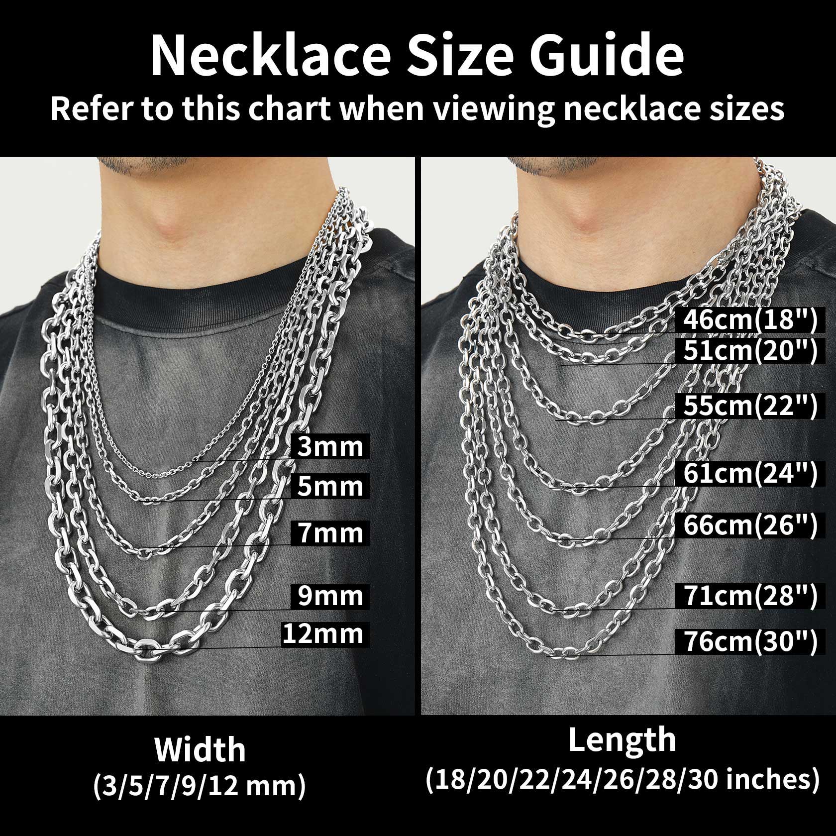 Classic Rolo Link Chain Necklace For Men 18"-30"